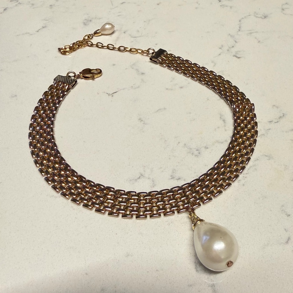 Vintage Gold-Tone Multi-Strand Chain Necklace Pearl Drop